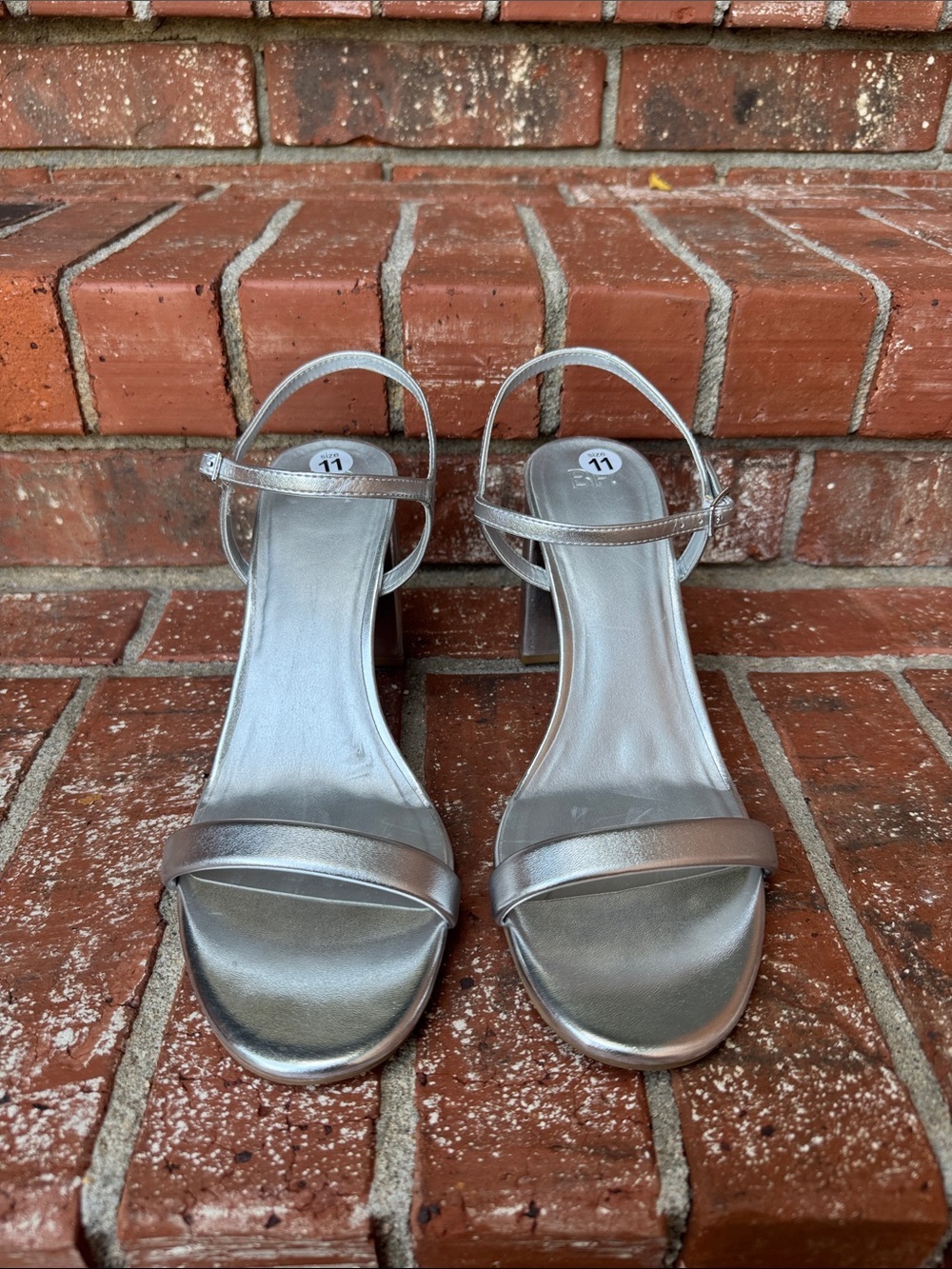 BP. Silver Metallic Strappy Ankle Strap Block Heel Dress Sandal Women's Size 11 - Picture 2 of 7